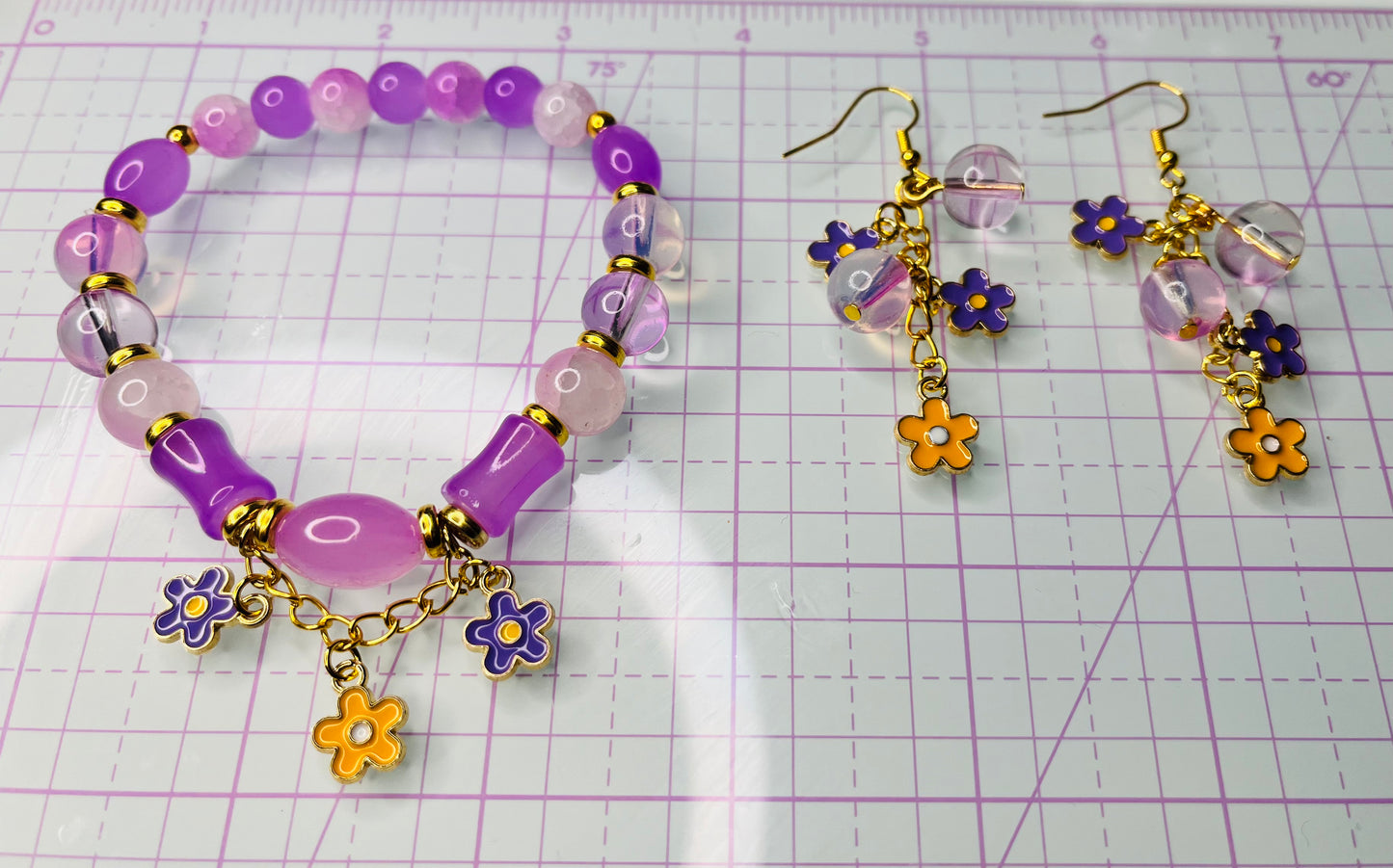 Lavender Glass bracelet and dangling earring set