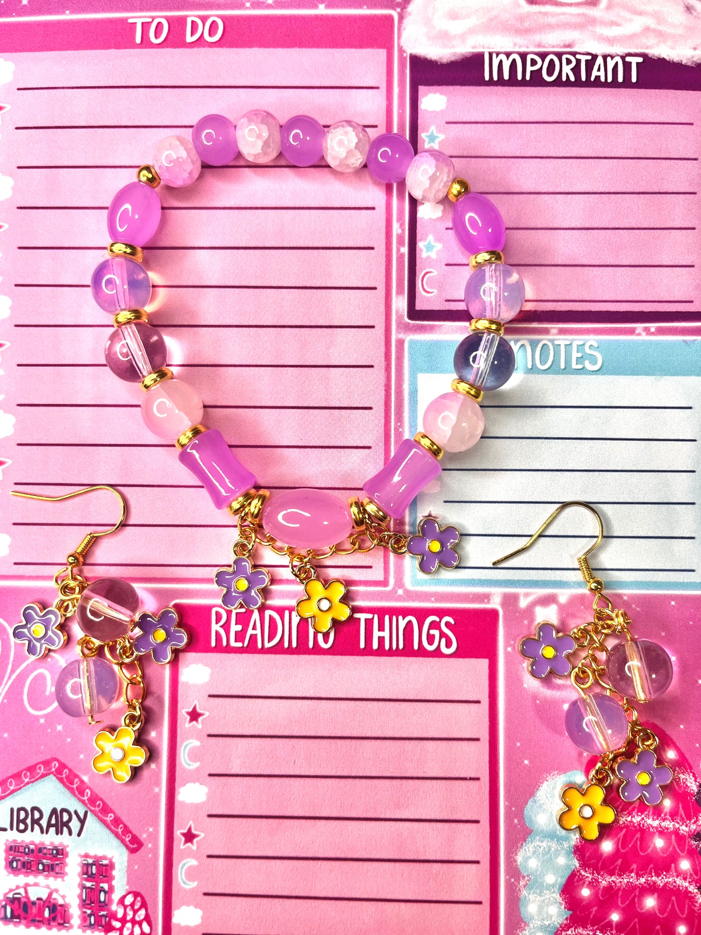Lavender Glass bracelet and dangling earring set
