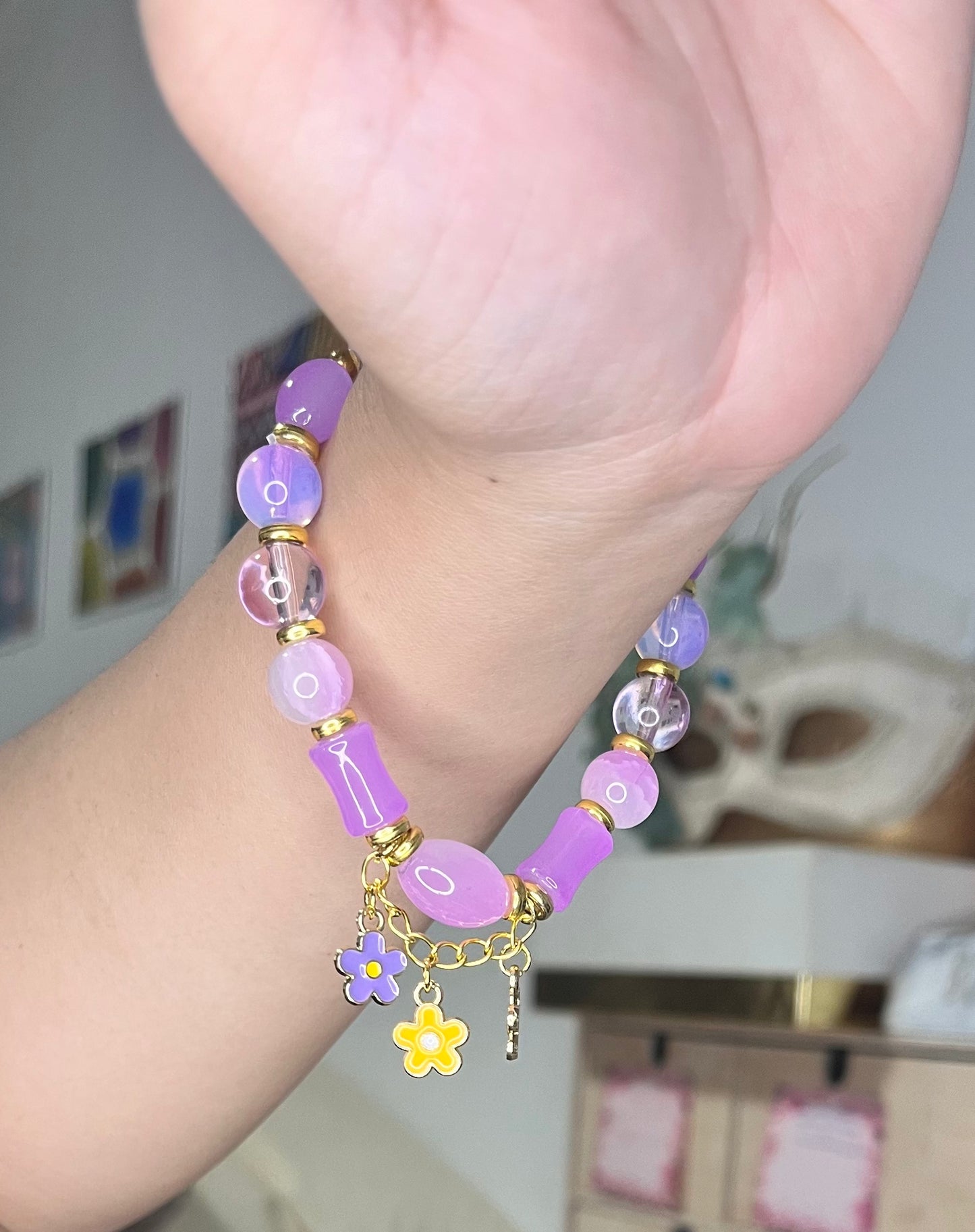 Lavender Glass bracelet and dangling earring set