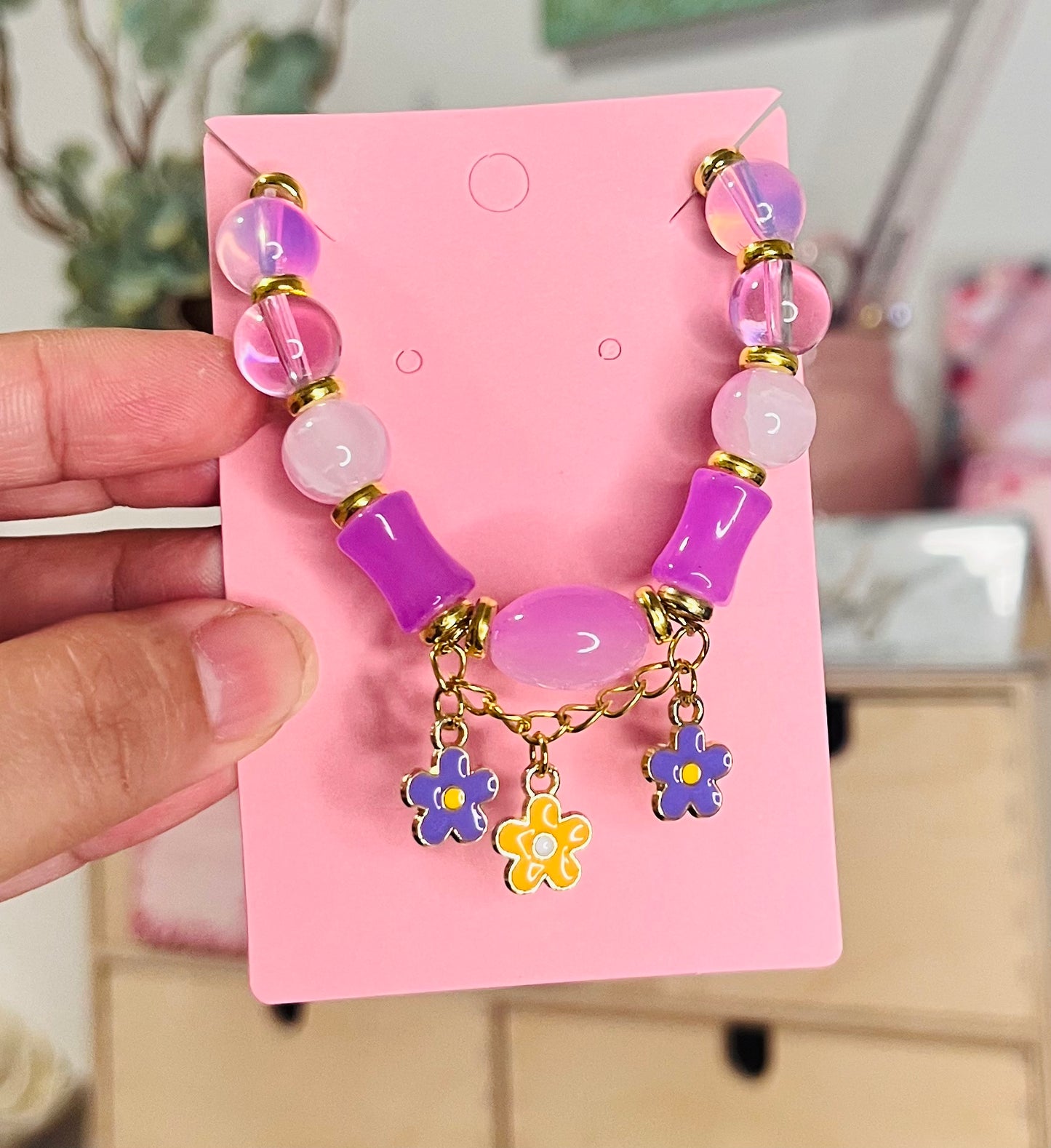 Lavender Glass bracelet and dangling earring set