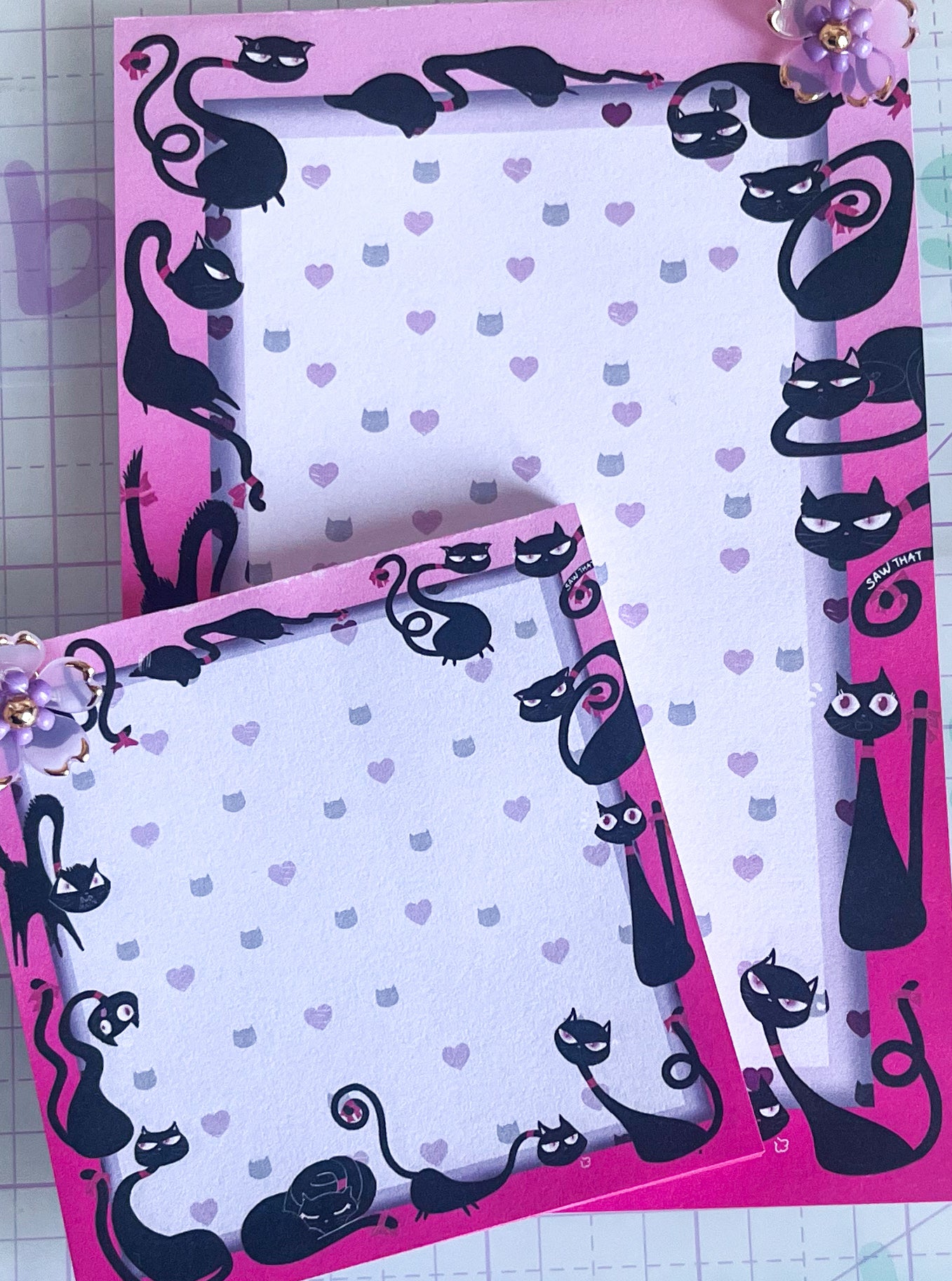 Sassy Black Cat 3x3 & 4x6 Notepad, Cat Lover Office Supplies, Cute Kitten Memo Pad, Animal Print Notes
