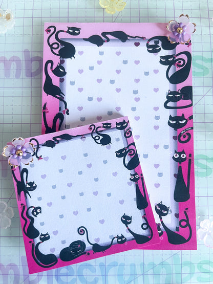 Sassy Black Cat 3x3 & 4x6 Notepad, Cat Lover Office Supplies, Cute Kitten Memo Pad, Animal Print Notes
